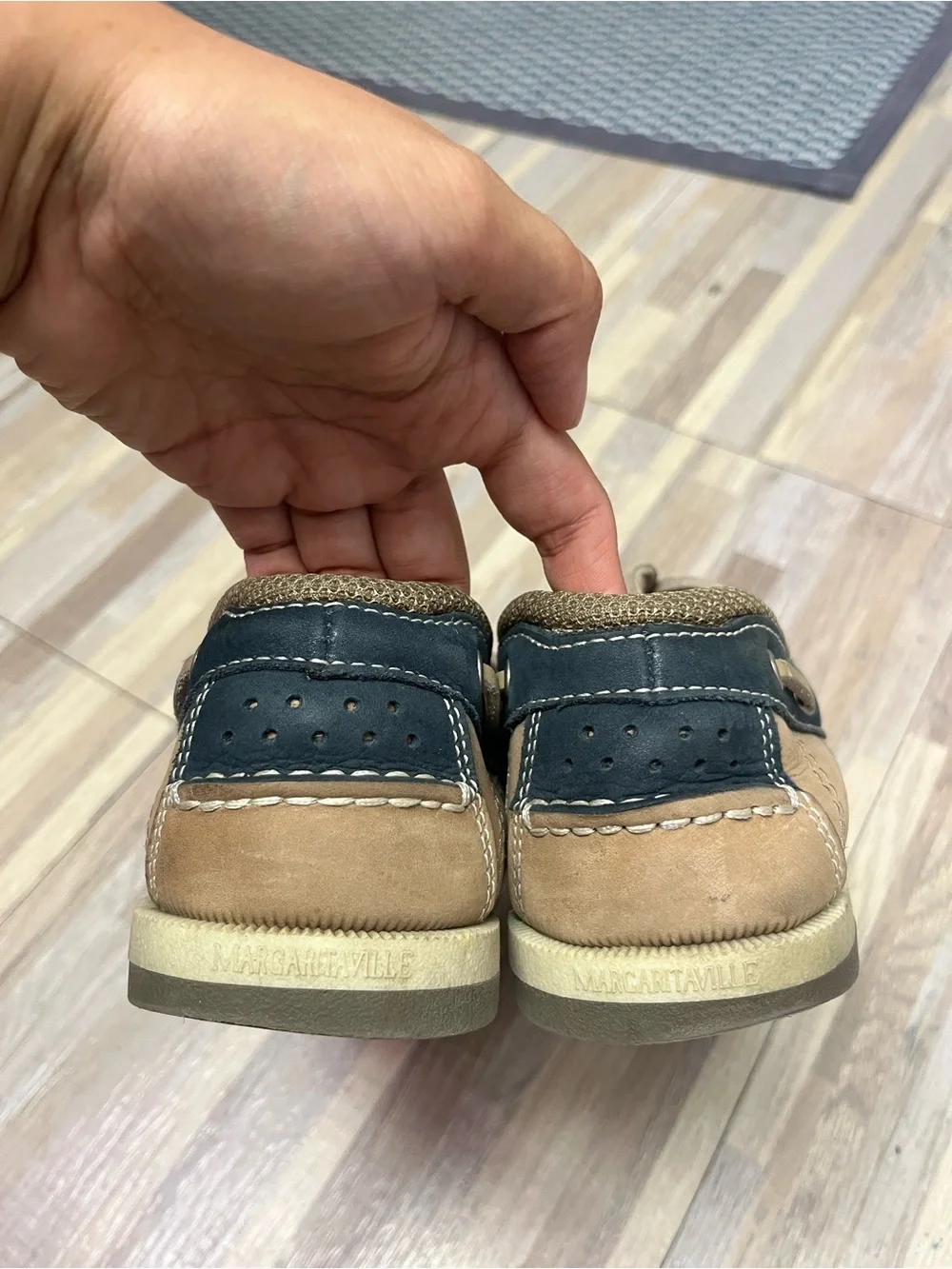 Margaritaville Men's Tan and Navy Leather Boat Shoes